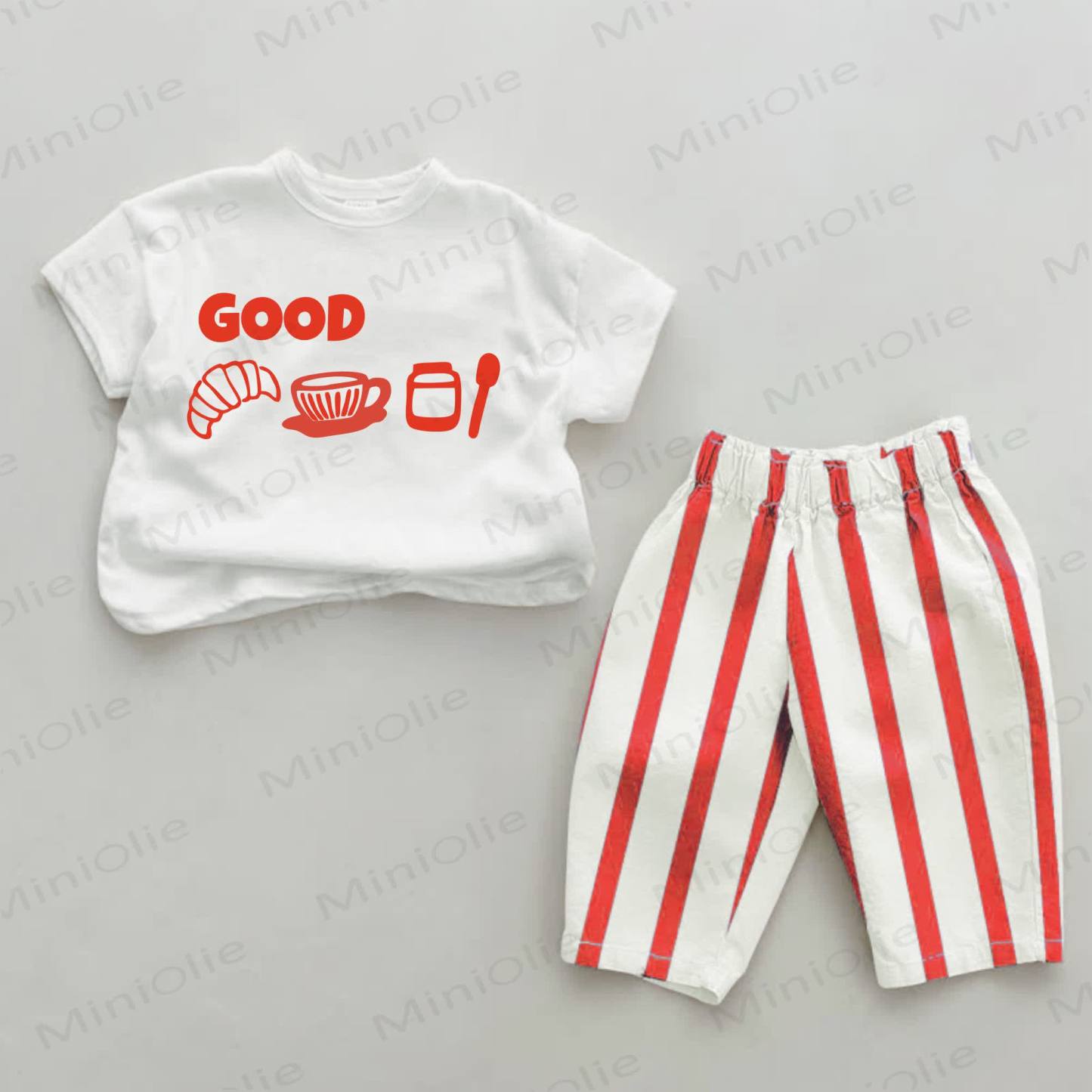 GOOD Baby Afternoon Tea Print Red Striped 2-piece Set - White&Red - 2-3T - image 1