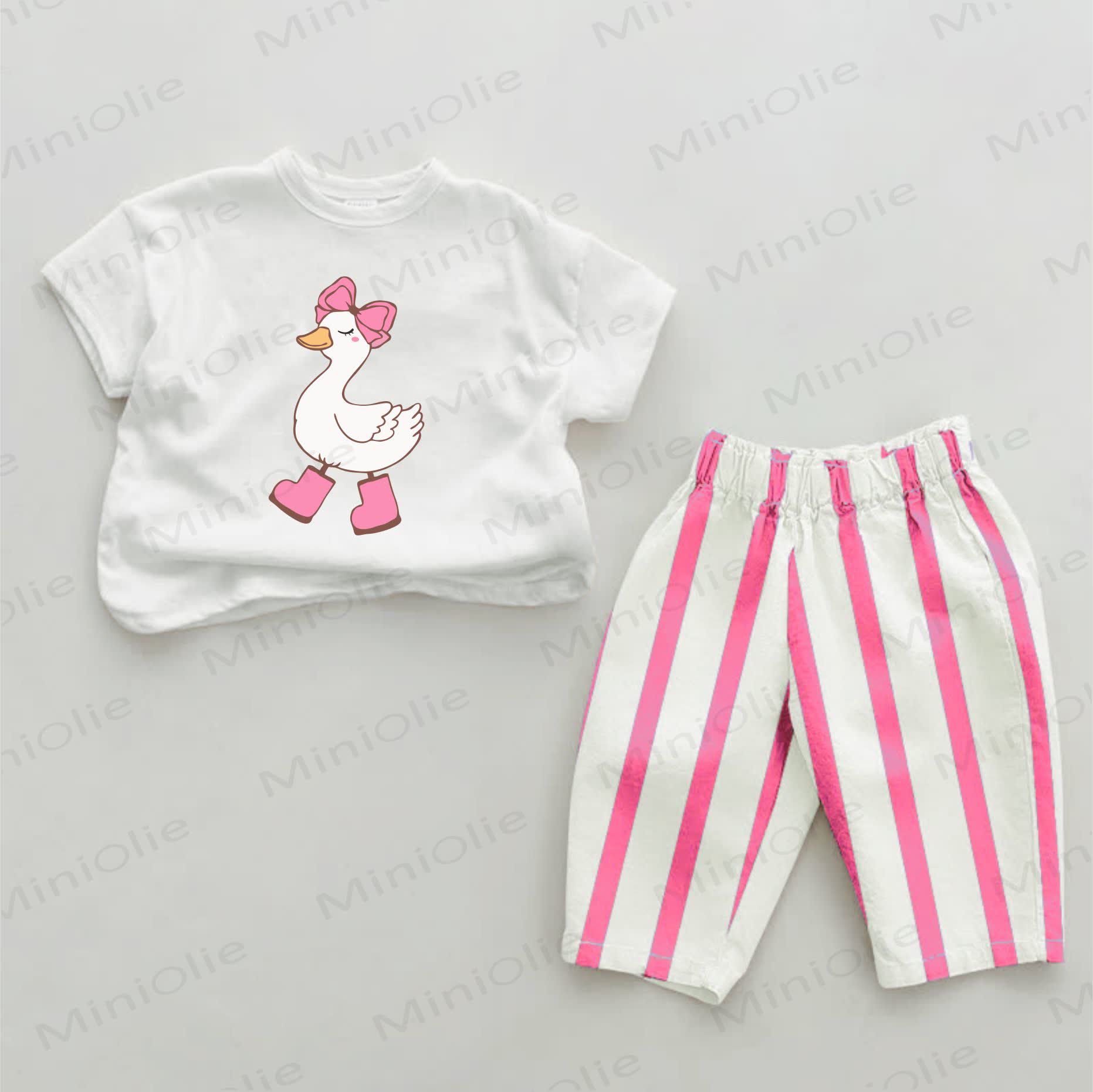 Baby Duck Pink Vertical Striped 2-piece Set - White&Pink - 2-3T - image 1