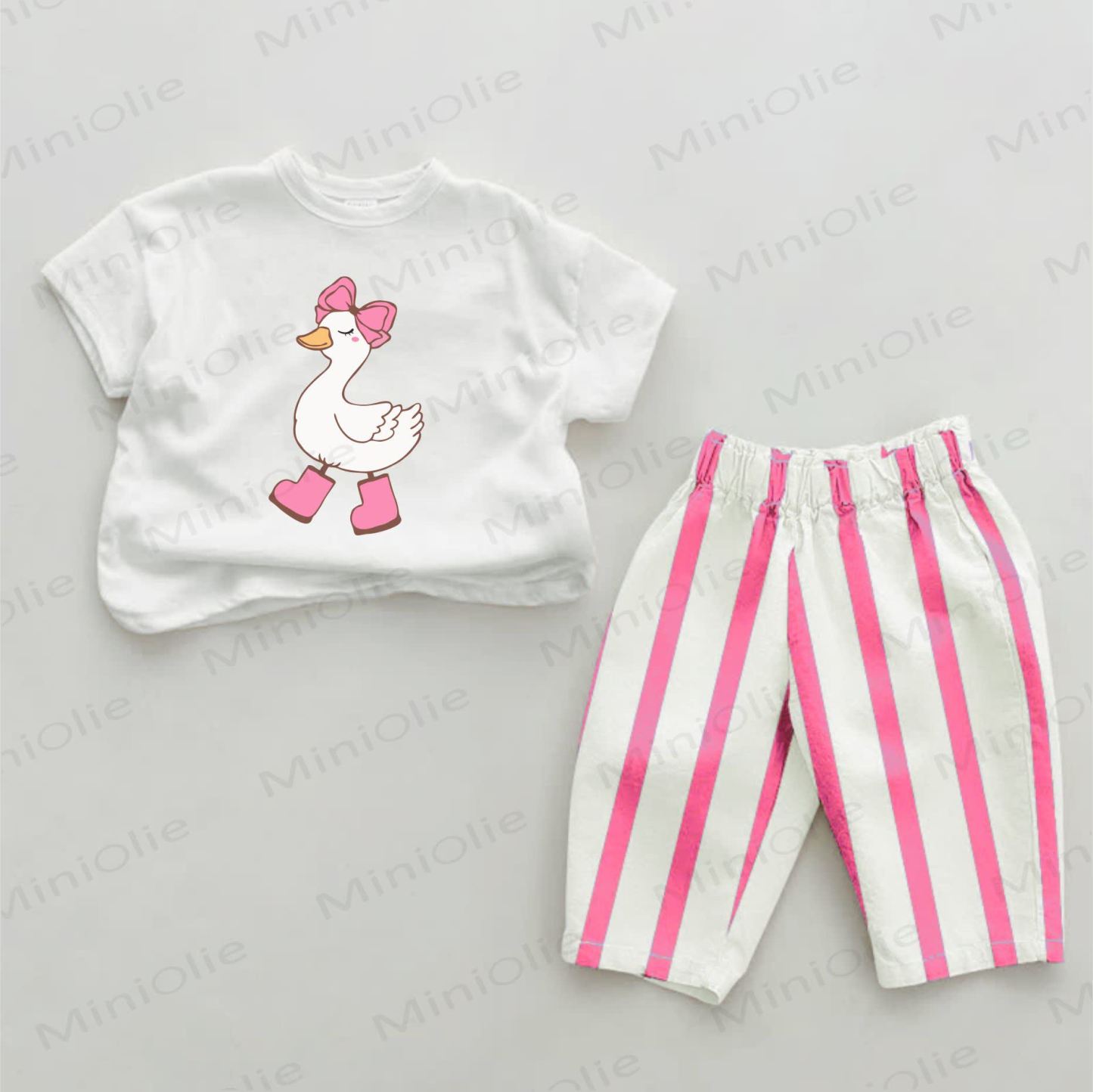 Baby Duck Pink Vertical Striped 2-piece Set - White&Pink - 2-3T - image 1