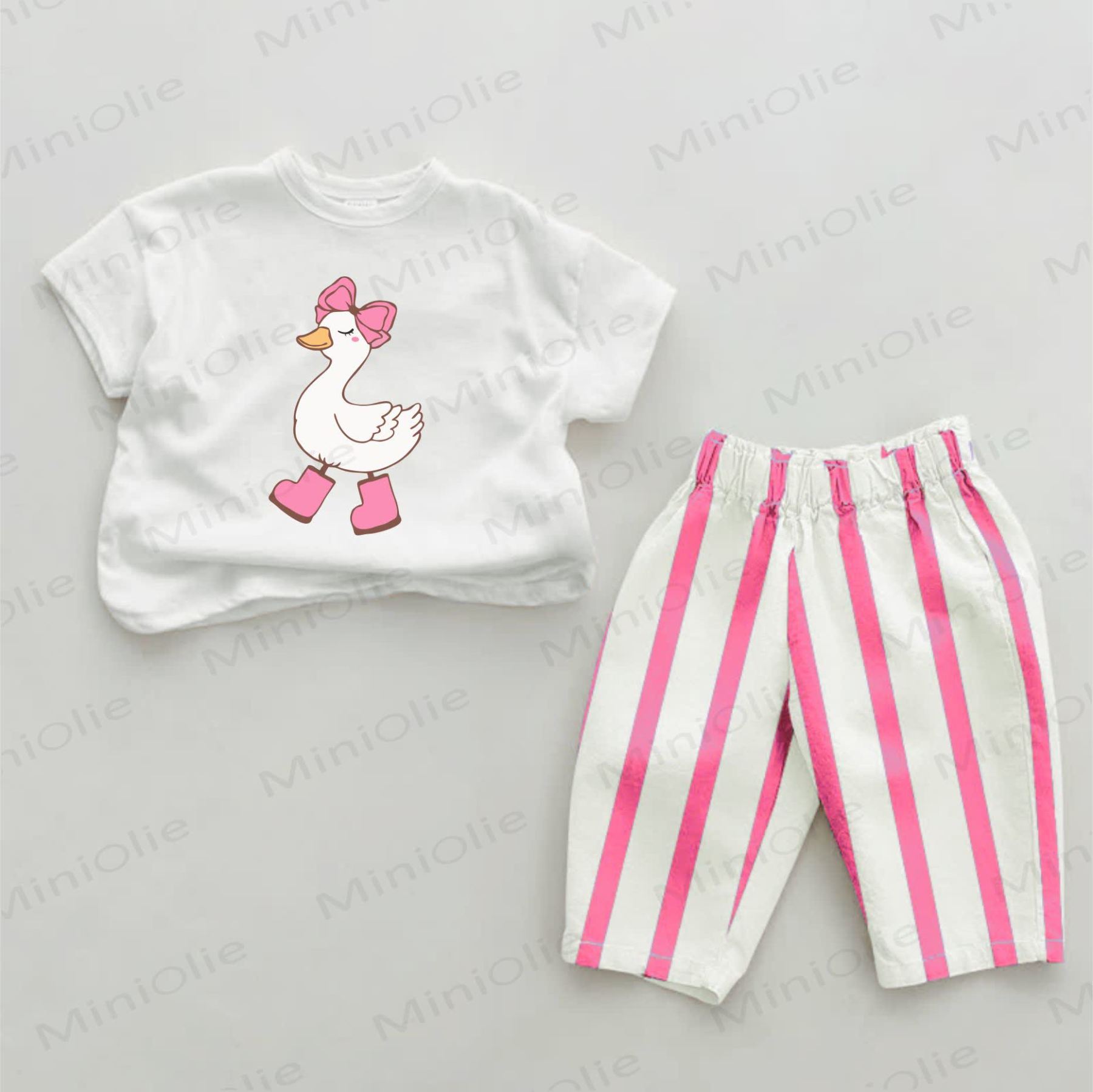 Baby Duck Pink Vertical Striped 2-piece Set - White&Pink - 2-3T - image 1