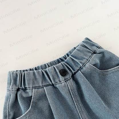 Toddler Boys Solid Color Washed Denim Pants - image 7