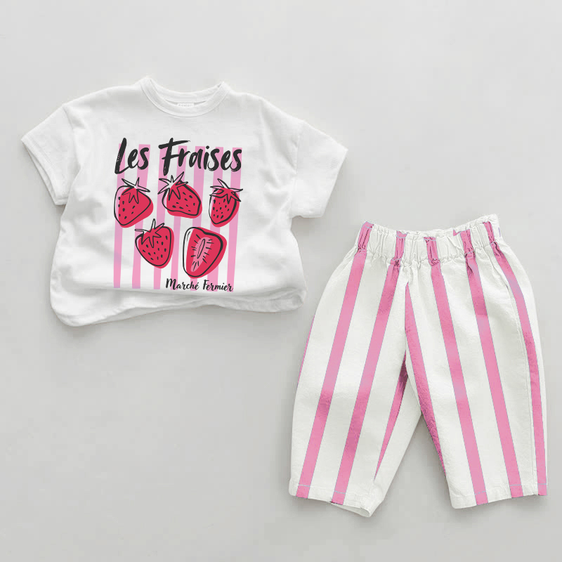 LES FRAISES Baby Girl Pink Vertical Striped 2-piece Set - White&Pink - 2-3T - image 1