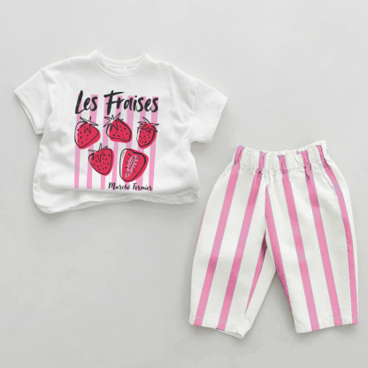 LES FRAISES Baby Girl Pink Vertical Striped 2-piece Set - White&Pink - 2-3T - image 1