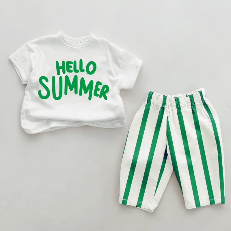 HELLO SUMMER Baby Vertical Striped 2-piece Set - White&Green - 2-3T - image 3