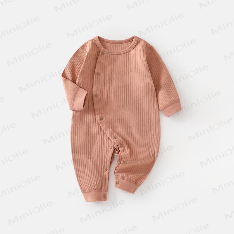 Baby Solid Color Ribbed Pajamas Romper - Orange - 18-24M - image 10