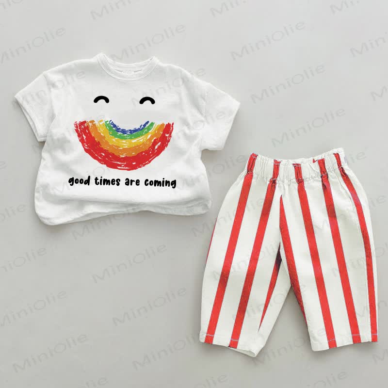 GOOD TIMES ARE COMING Baby Red Striped Pants 2-piece Set - White&Red - 2-3T - image 1
