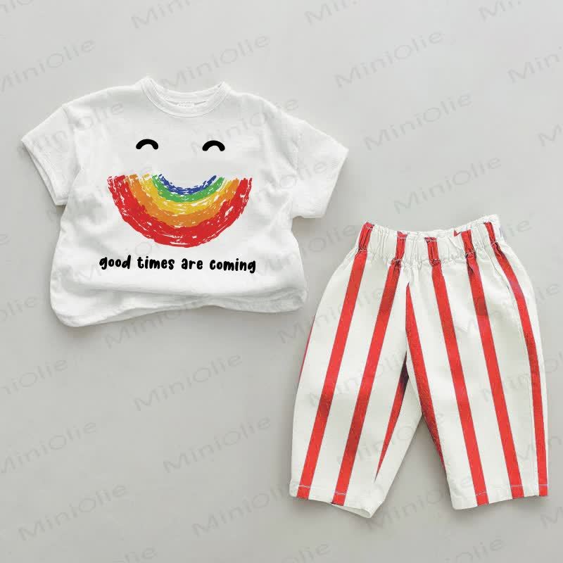 GOOD TIMES ARE COMING Baby Red Striped Pants 2-piece Set - White&Red - 2-3T - image 1