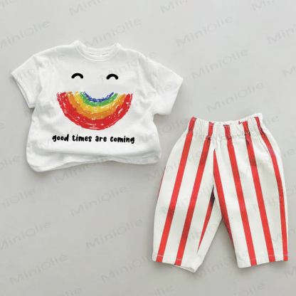 GOOD TIMES ARE COMING Baby Red Striped Pants 2-piece Set - White&Red - 2-3T - image 1