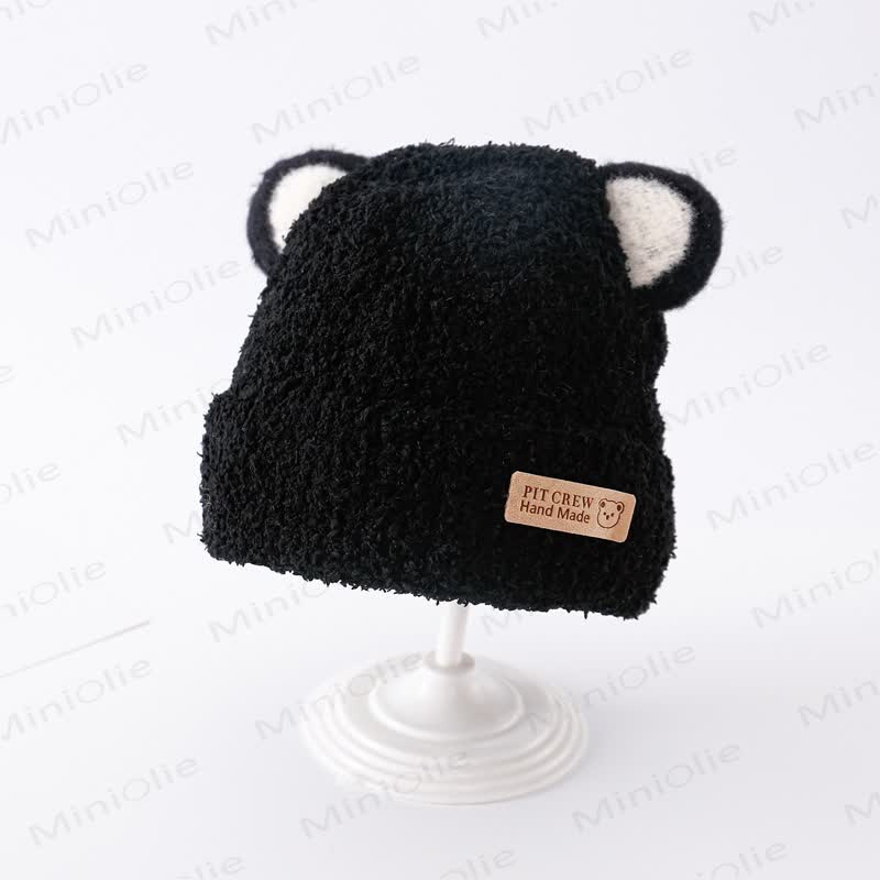 Baby Plush Bear Ears Knit Cap - Black - 6-36M - image 10
