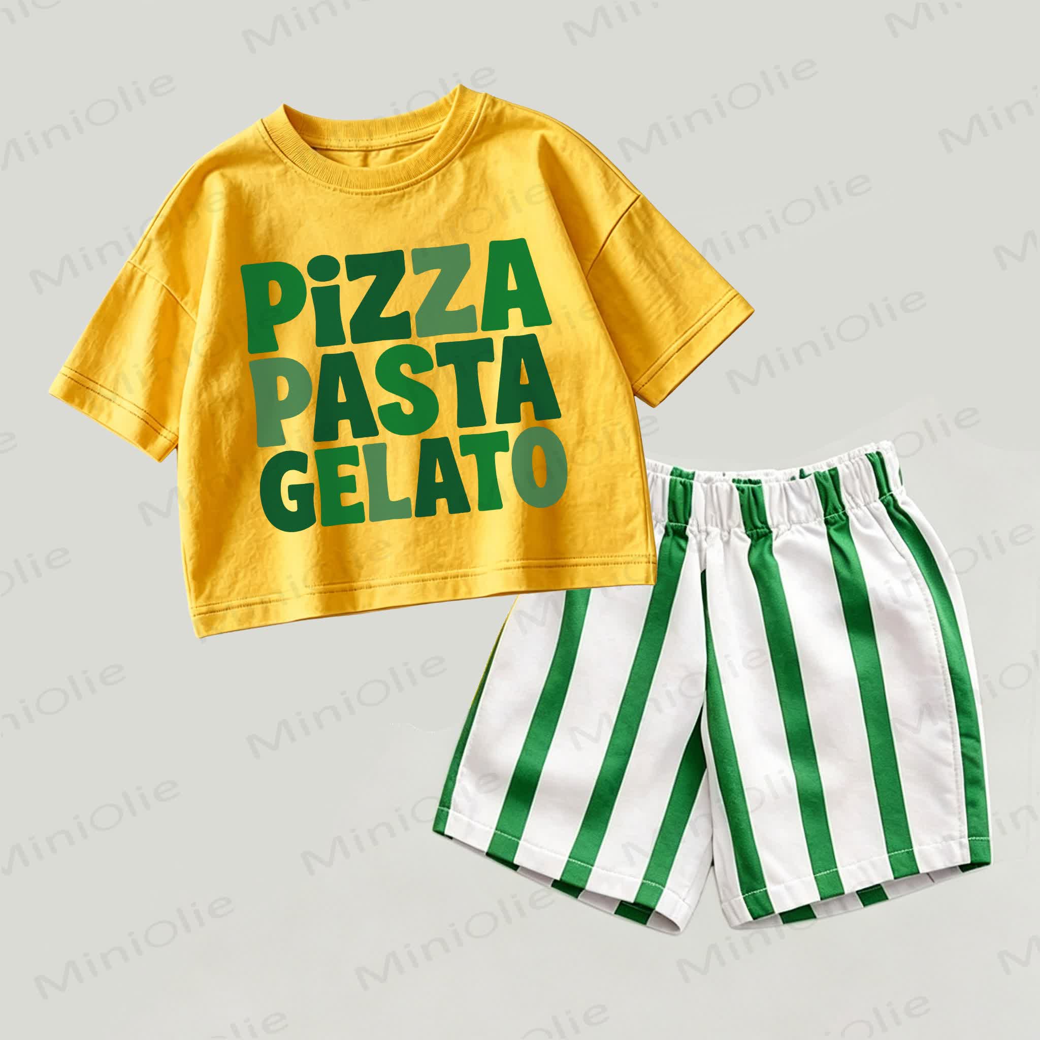 PIZZA PASTA GELATO Baby Yellow&Green Top and Striped Shorts 2-piece Set - Yellow&Green - 2-3T - image 1