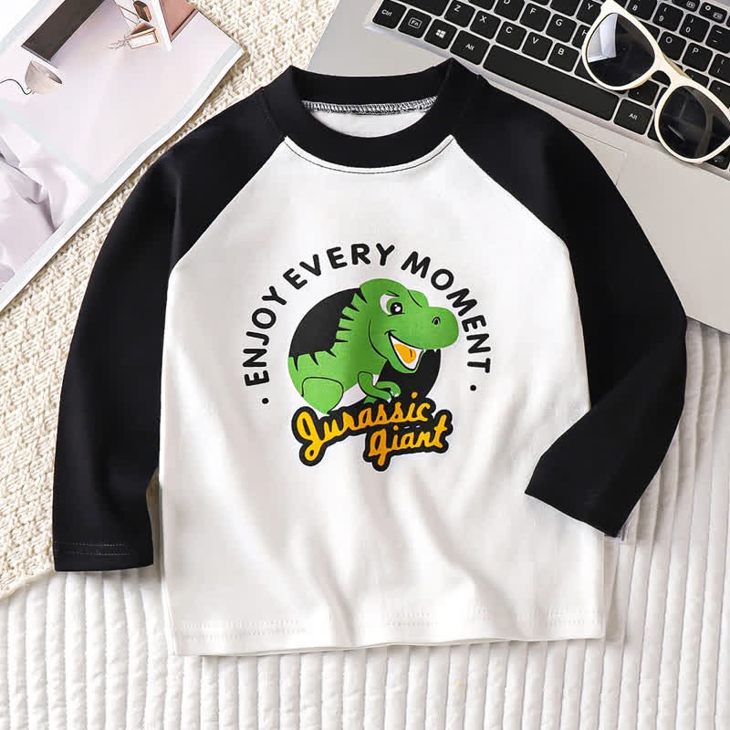 Toddler Baby Cartoon Print Raglan/Striped Cotton T-Shirt - Black Dinosaur - 6-7T - image 15