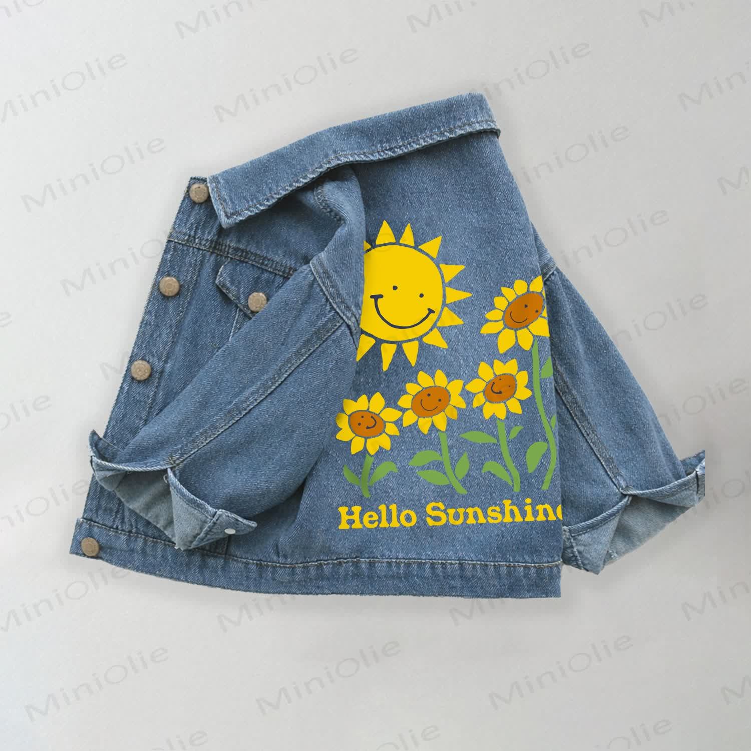 HELLO SUNSHINE Toddler Kid Sunflower Print Denim Jacket - Blue - 10-11T - image 1