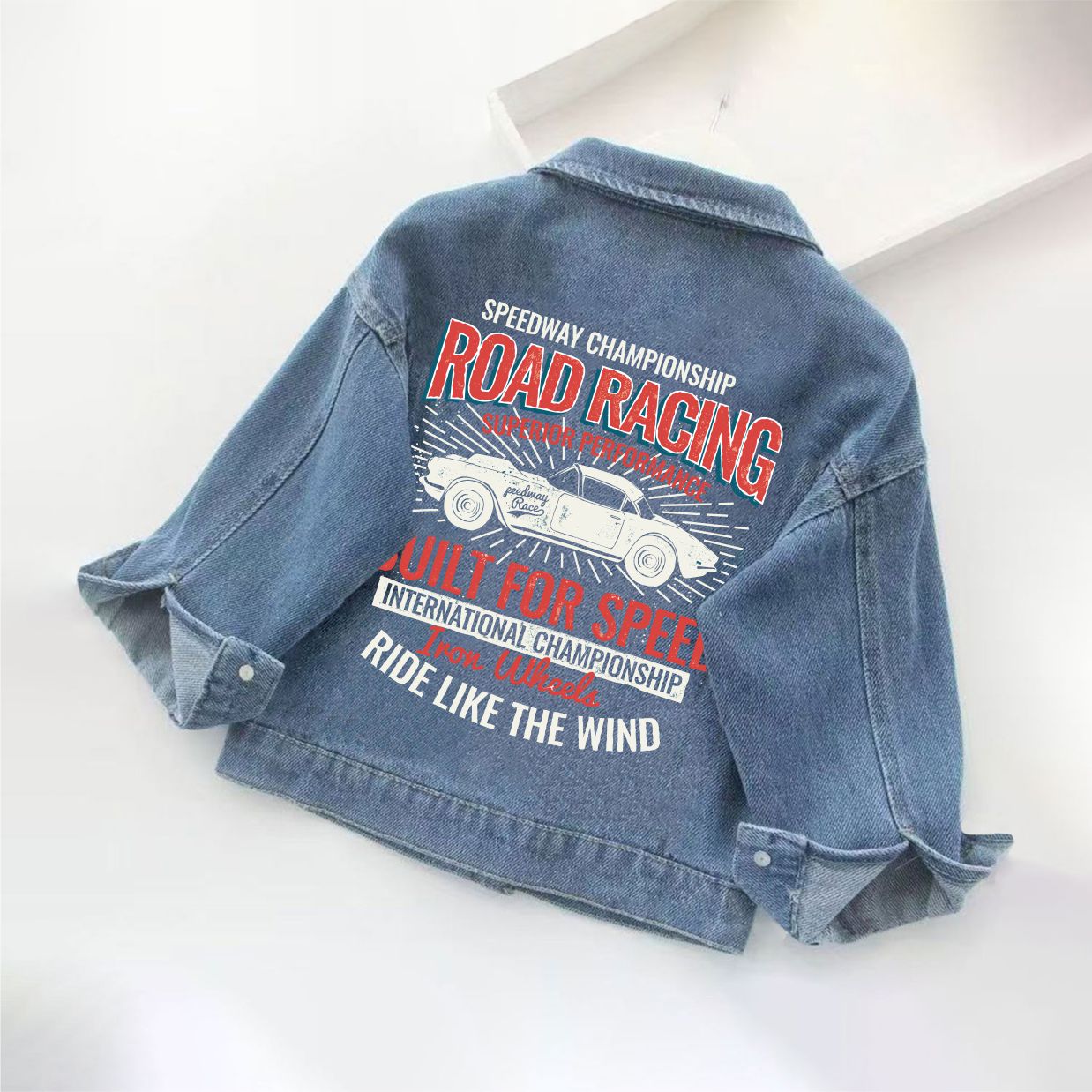 ROAD RACING SUPERIOR PERFORMANCE...RIDE LIKE THE WIND Toddler Kid Denim Jacket - Blue - 10-11T - image 1