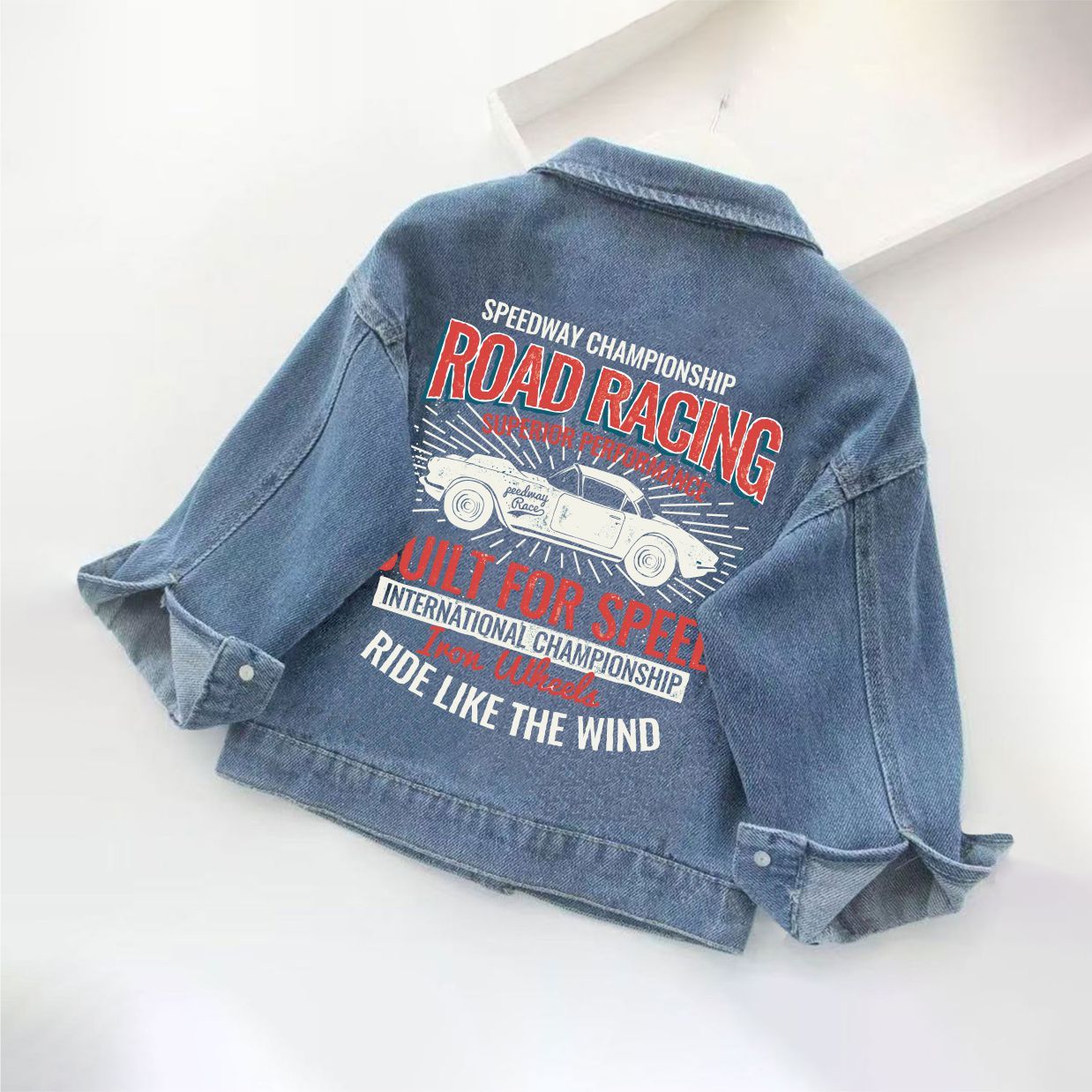 ROAD RACING SUPERIOR PERFORMANCE...RIDE LIKE THE WIND Toddler Kid Denim Jacket - Blue - 10-11T - image 1