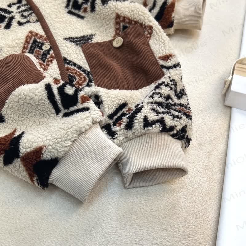 Baby Lamb Fleece Hooded Printed Romper - image 7