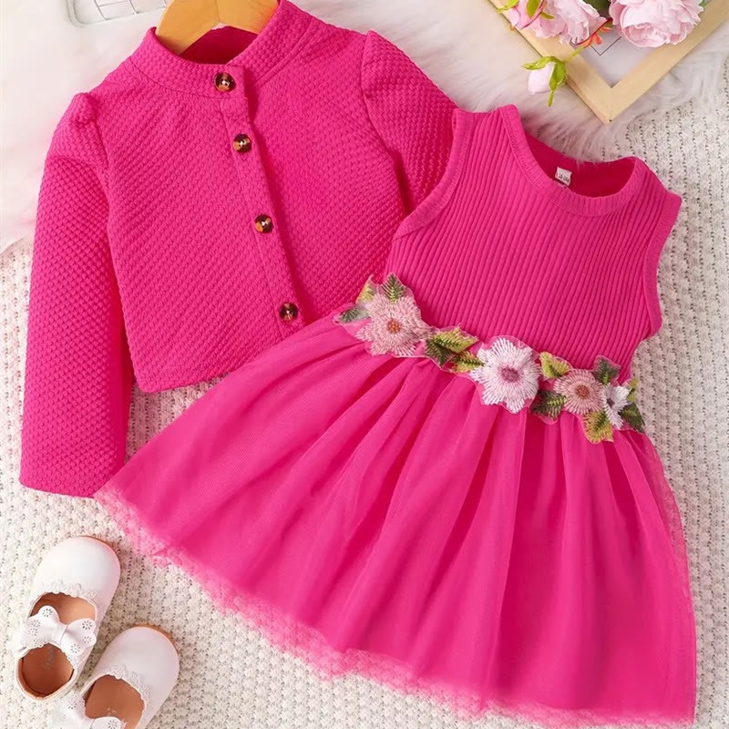 Baby Girl Sweet Flower Tulle Set - Rose Red - 18-24M - image 3