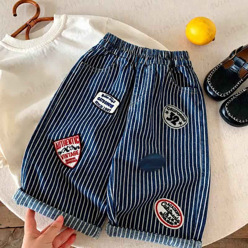Toddler Baby Navy Vintage Patch Striped Denim Pants - Navy - 6-7T - image 1