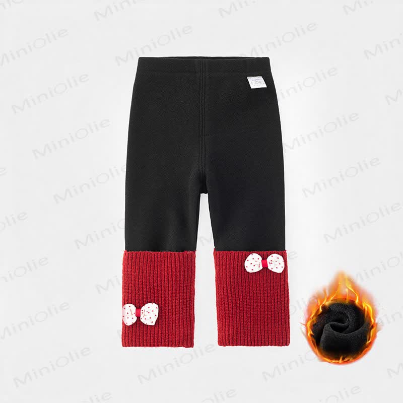 Baby Bow Red Knit Cuff Leggings - Black - 3-4T - image 2
