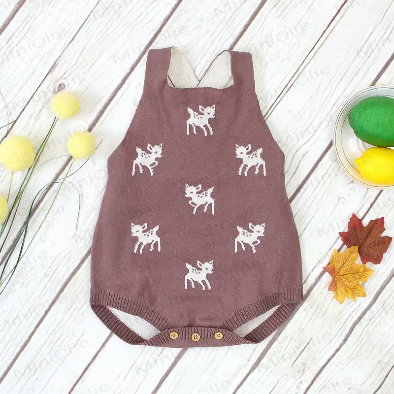Baby Deer Print Suspender Bodysuit - Brown - 18-24M - image 1