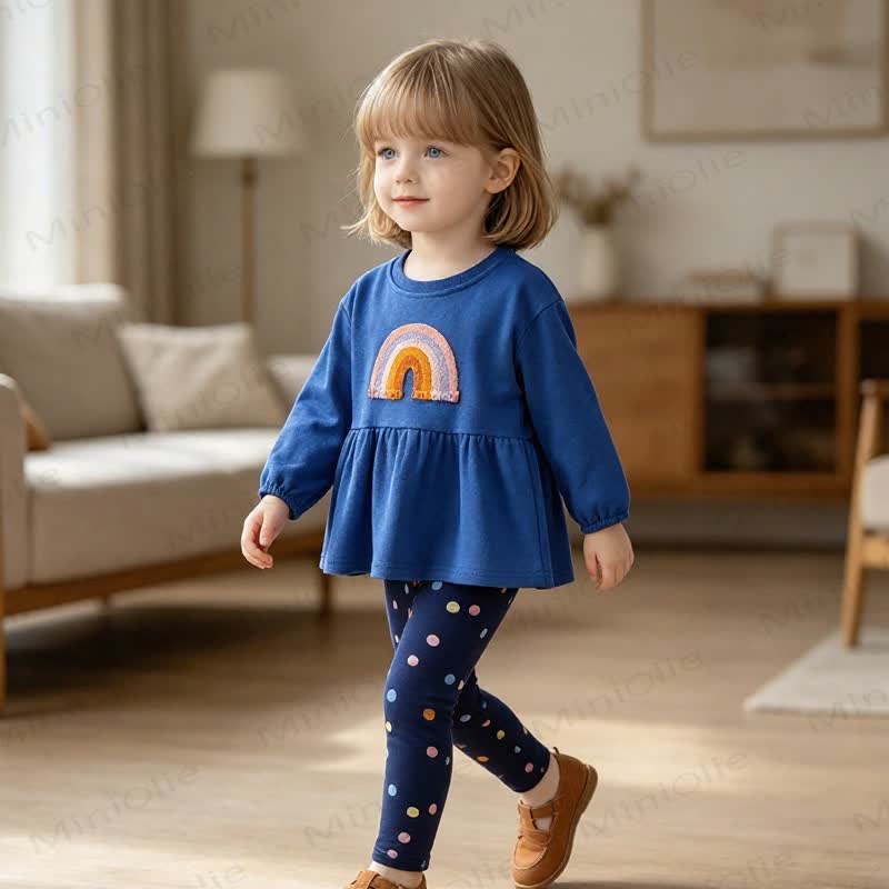 Toddler Girl Blue Rainbow Peplum Top and Leggings 2-piece Set - image 1