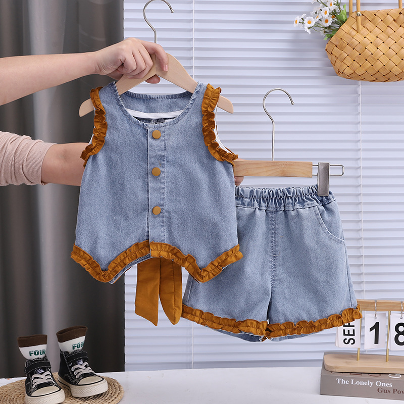 Baby Toddler Girl Denim Sleeveless Set - Blue - 4-5T
