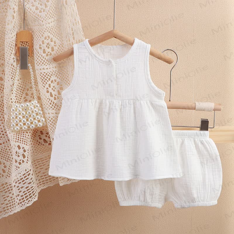 Toddler 2-Piece Solid Color Sleeveless Gauze Set - White - 4-5T - image 3 - image 8