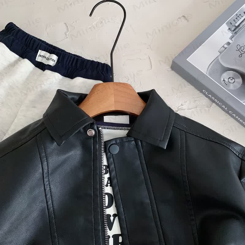 Kid Cool Splicing Leather Outerwear - image 5