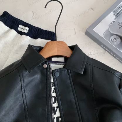 Kid Cool Splicing Leather Outerwear - image 5