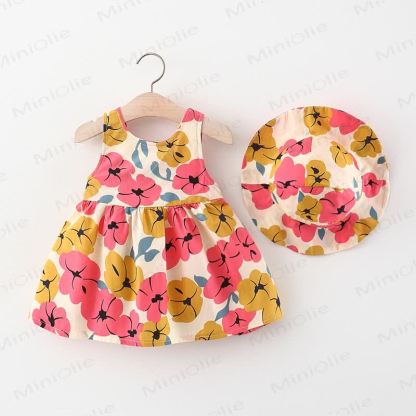 Baby Bowknot Florals Dress with Hat - image 3