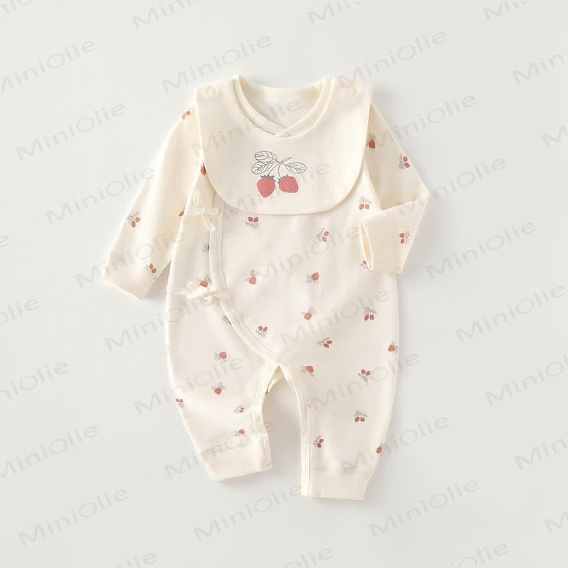 Baby Cartoon Print Beige Newborn Romper - Strawberry - 3-6M - image 3