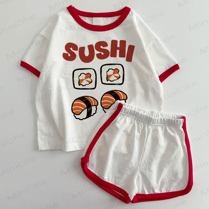 SUSHI Baby T-shirt and Shorts 2-Piece Set - White&Red - 3-5T - image 1