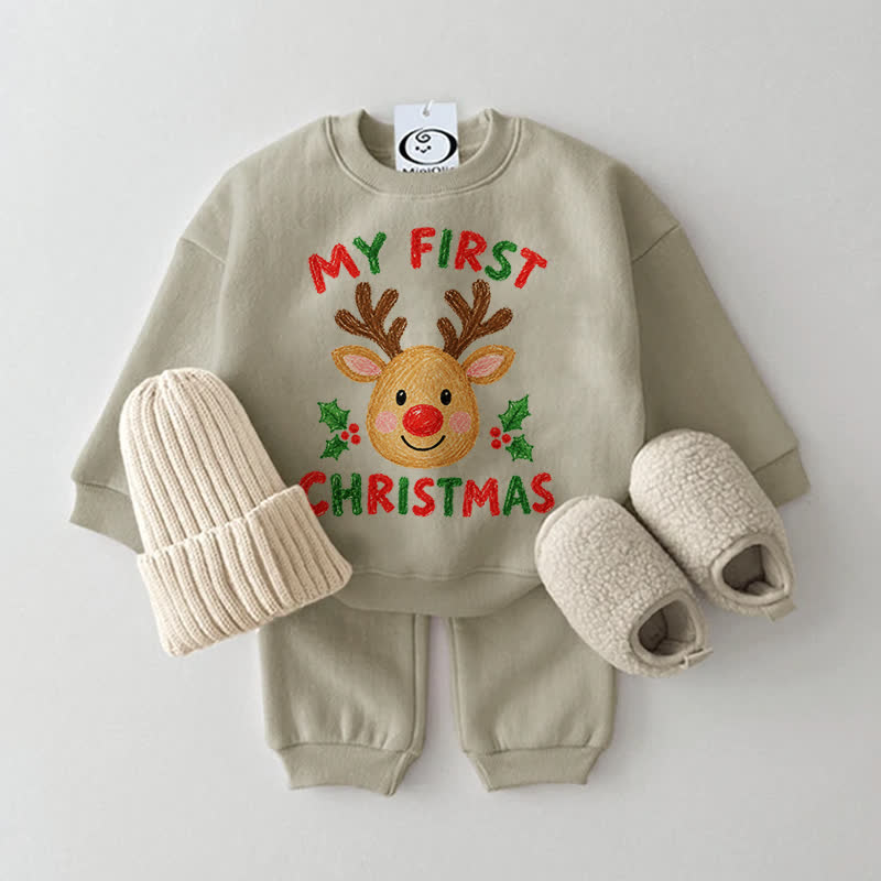 MY FIRST CHRISTMAS Baby Reindeer Sweatshirt 2-piece Set - Grey Green - 2-3T - image 3