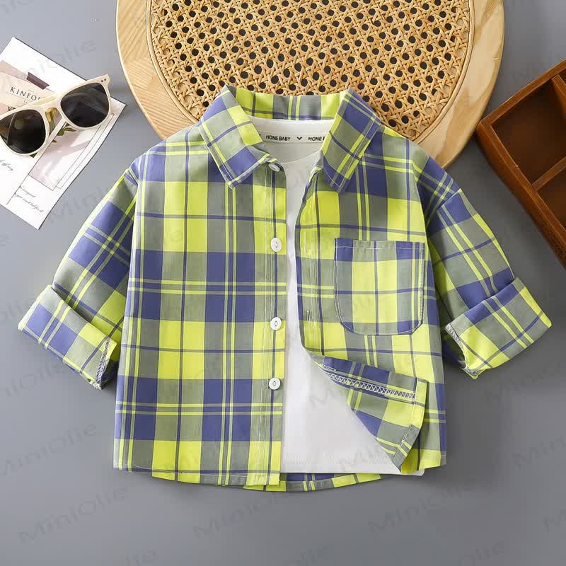 Toddler Colorful Plaid Button Front Pocket Summer Shirt - Yellow - 10-11T - image 9