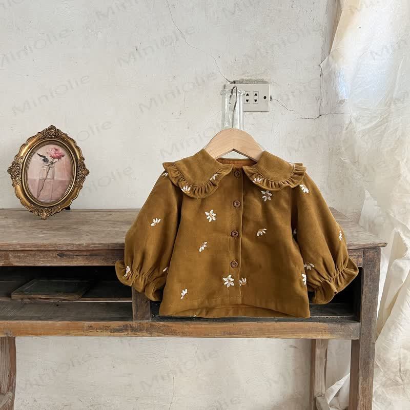 Baby Girl 2-piece Cord Embroidered Flower Set - Coffee Top - 2-3T - image 7