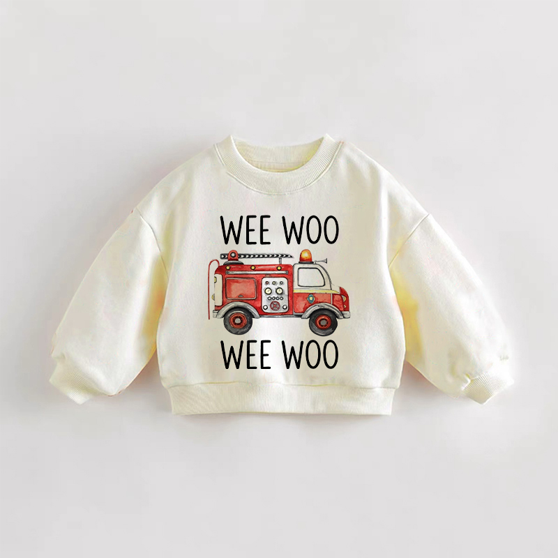 WEE WOO Baby Toddler Fire Engine Print Cream Sweatshirt - Cream - 3-5T - image 1