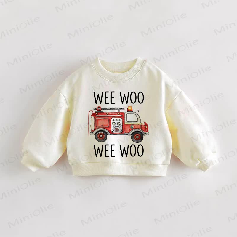 WEE WOO Baby Toddler Fire Engine Print Cream Sweatshirt - Cream - 3-5T - image 1