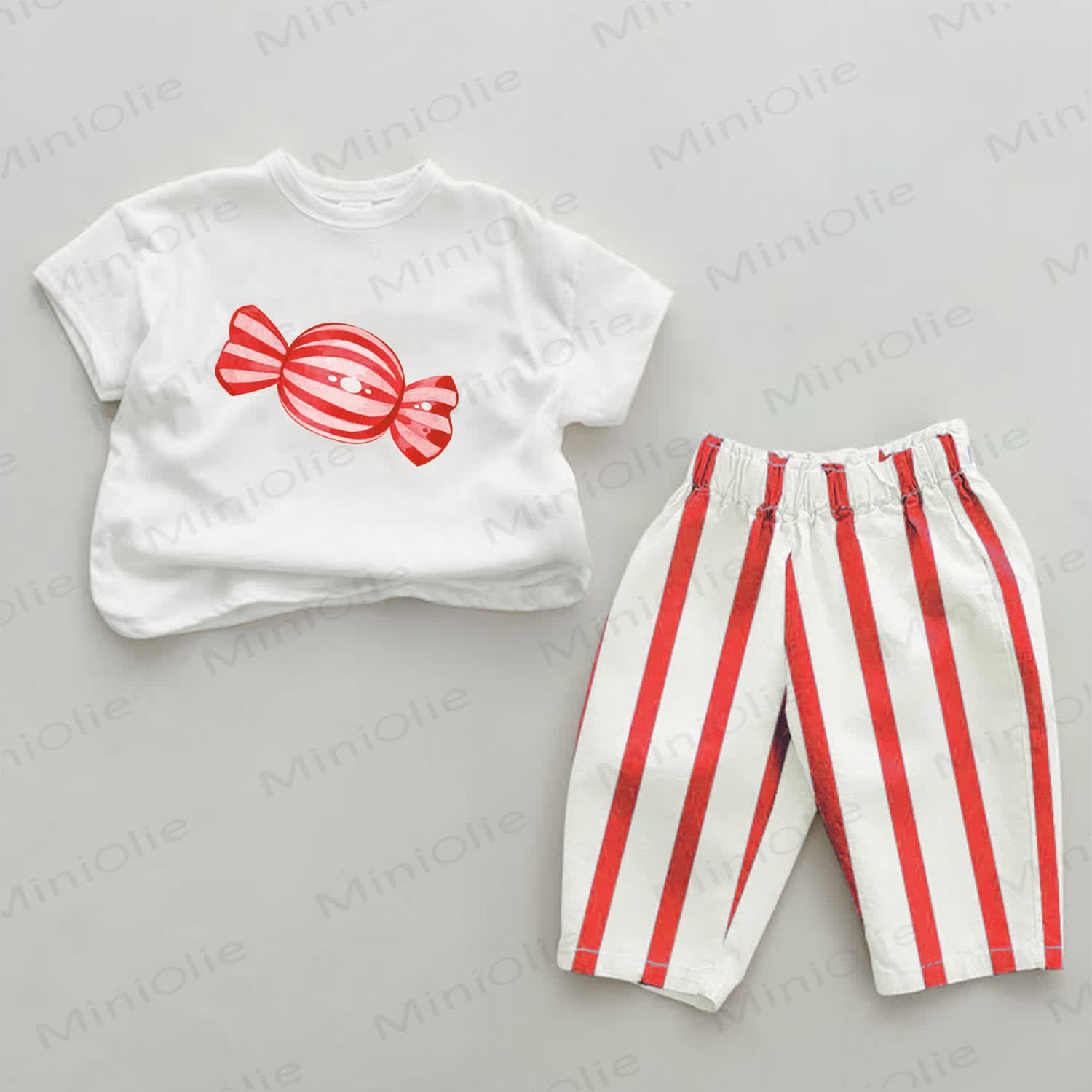 GIRL Baby Casual Red Candy Vertical Striped 2-piece Set - White&Red - 2-3T - image 1
