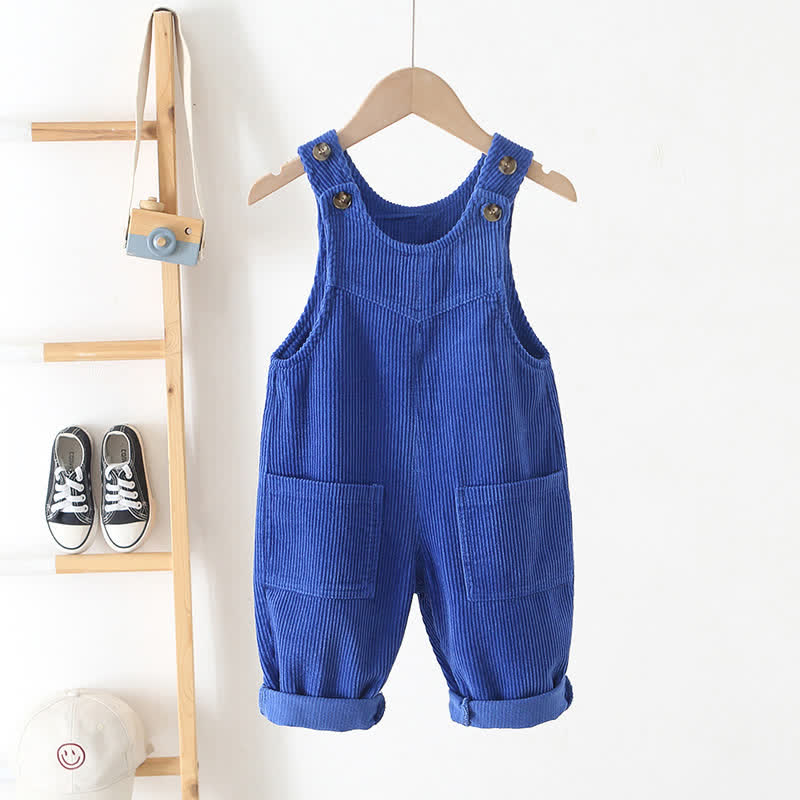 Toddler Solid Color Corduroy Neutral Overalls - Blue - 5-7T - image 15