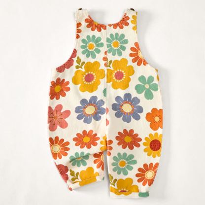 Baby Toddler Colorful Flower Print Beige Overalls - image 4
