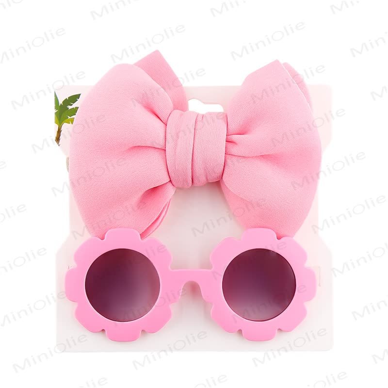 Baby Sunglasses and Bowknot Headband Set - Pink - image 8