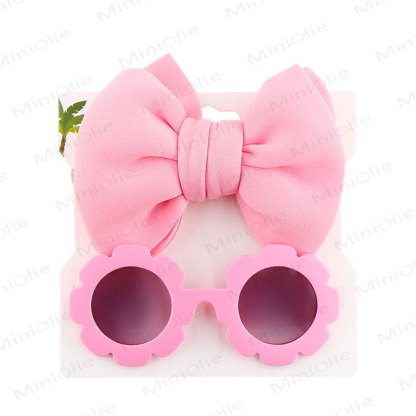 Baby Sunglasses and Bowknot Headband Set - Pink - image 8