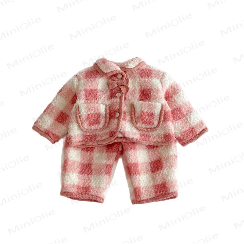 Baby Toddler Girl Fleece Red White Check Outerwear & Pants - image 5