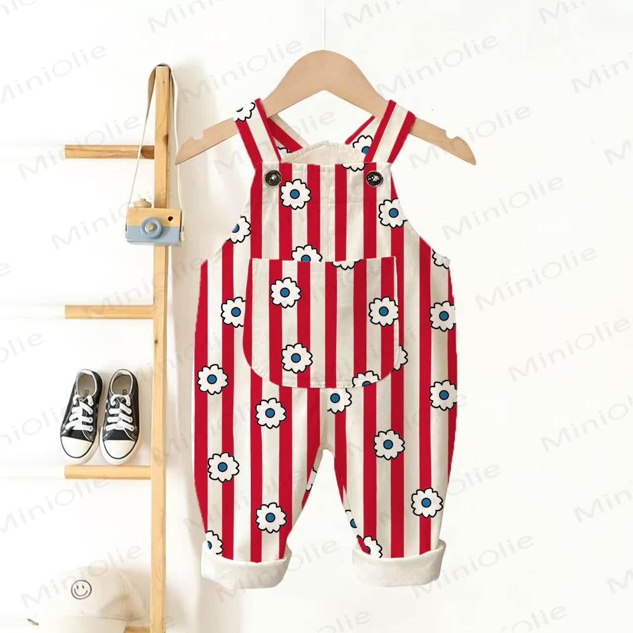 Baby Toddler Flower Print Striped Overalls - White - 3-5T - image 1
