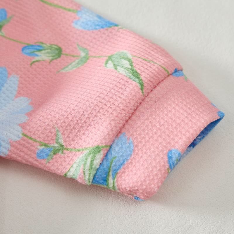 Baby Pink Blue Floral Print Waffle 2-piece Set - image 4