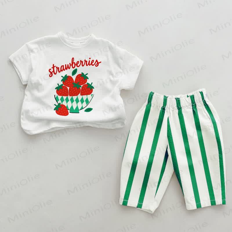 STRAWBERRIES Baby Green Vertical Striped 2-piece Set - White&Green - 2-3T - image 1