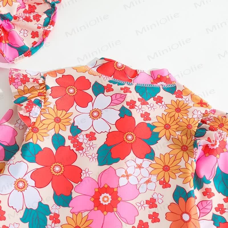 Baby Girl Floral One-piece Swimsuit with Hat - image 9