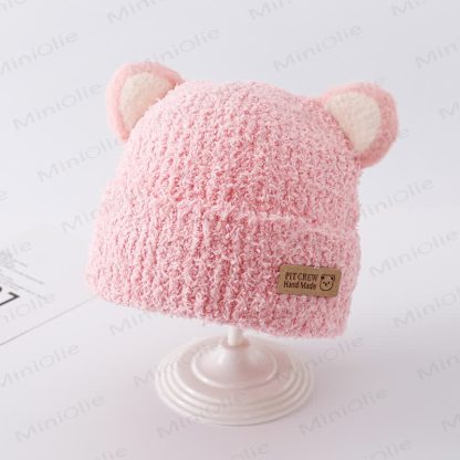 Baby Plush Bear Ears Knit Cap - Pink - 6-36M - image 6