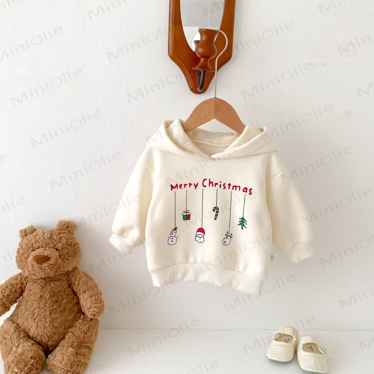 MERRY CHRISTMAS Baby Snowman Elk Santa Claus Hoodie - Beige - 2-3T - image 4