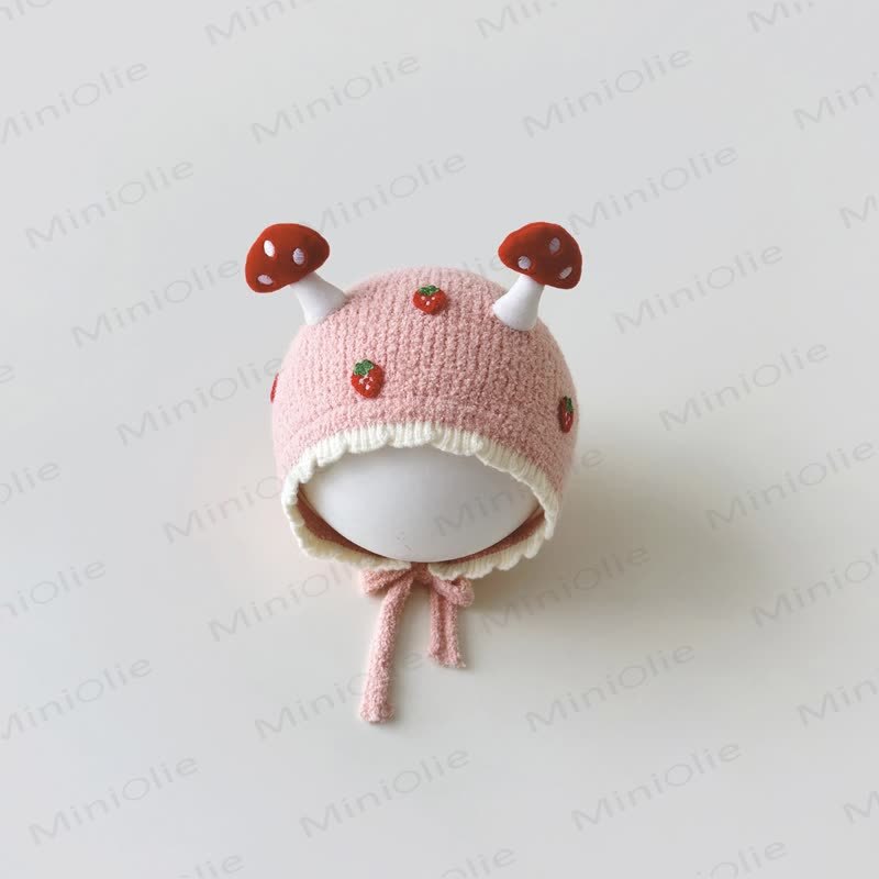 Baby Mushroom Strawberry Lovely Knit Bonnet - Pink Strawberry - 8M-3T - image 11