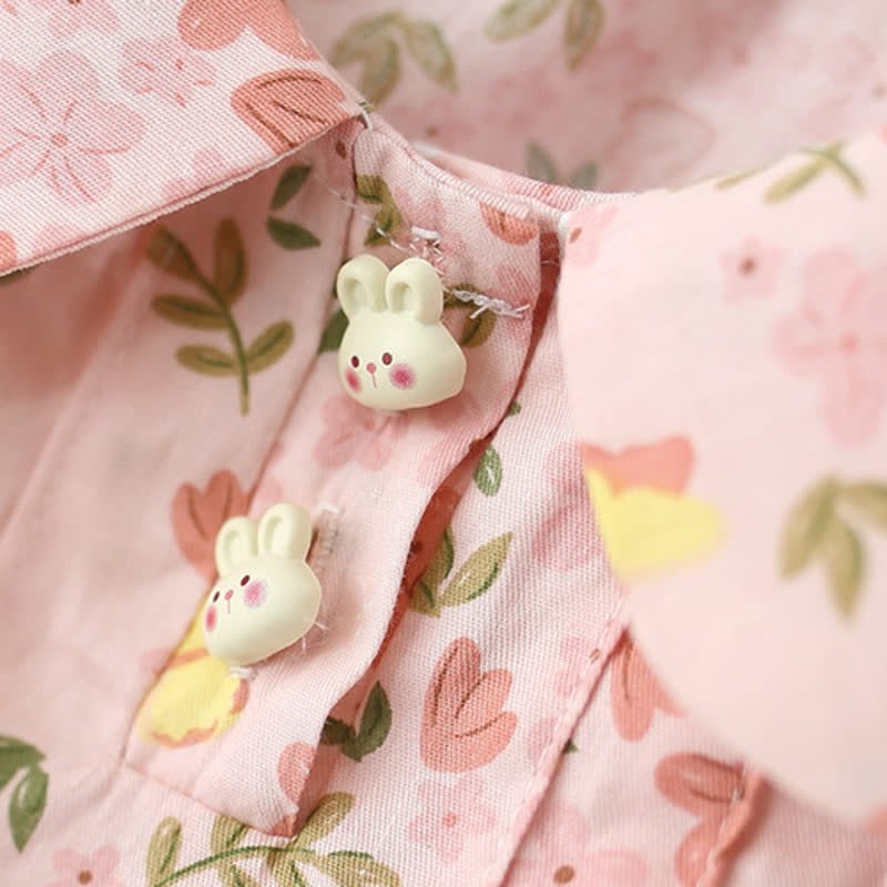 Baby Toddler Girl Pink Floral Bunny Peter Pan Collar Sleeveless Dress - image 3